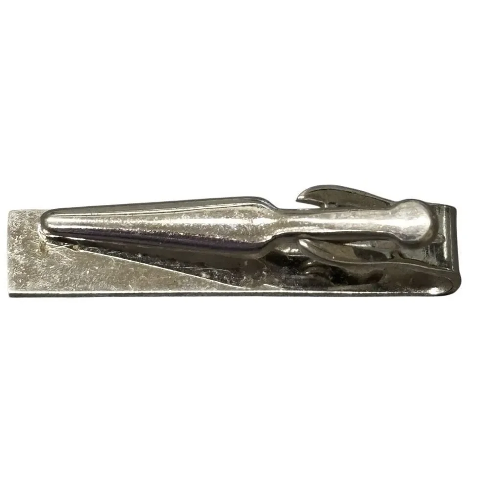 Stylized Flowers Vintage Silver Tone Tie Clip With Design